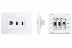 Matzier 2 HDMI + TV Coax Wall Plate | Premium Glass Multimedia Outlet - Frost White