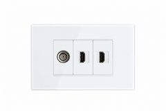 Matzier 2 HDMI + TV Coax Wall Plate | Premium Glass Multimedia Outlet - Frost White