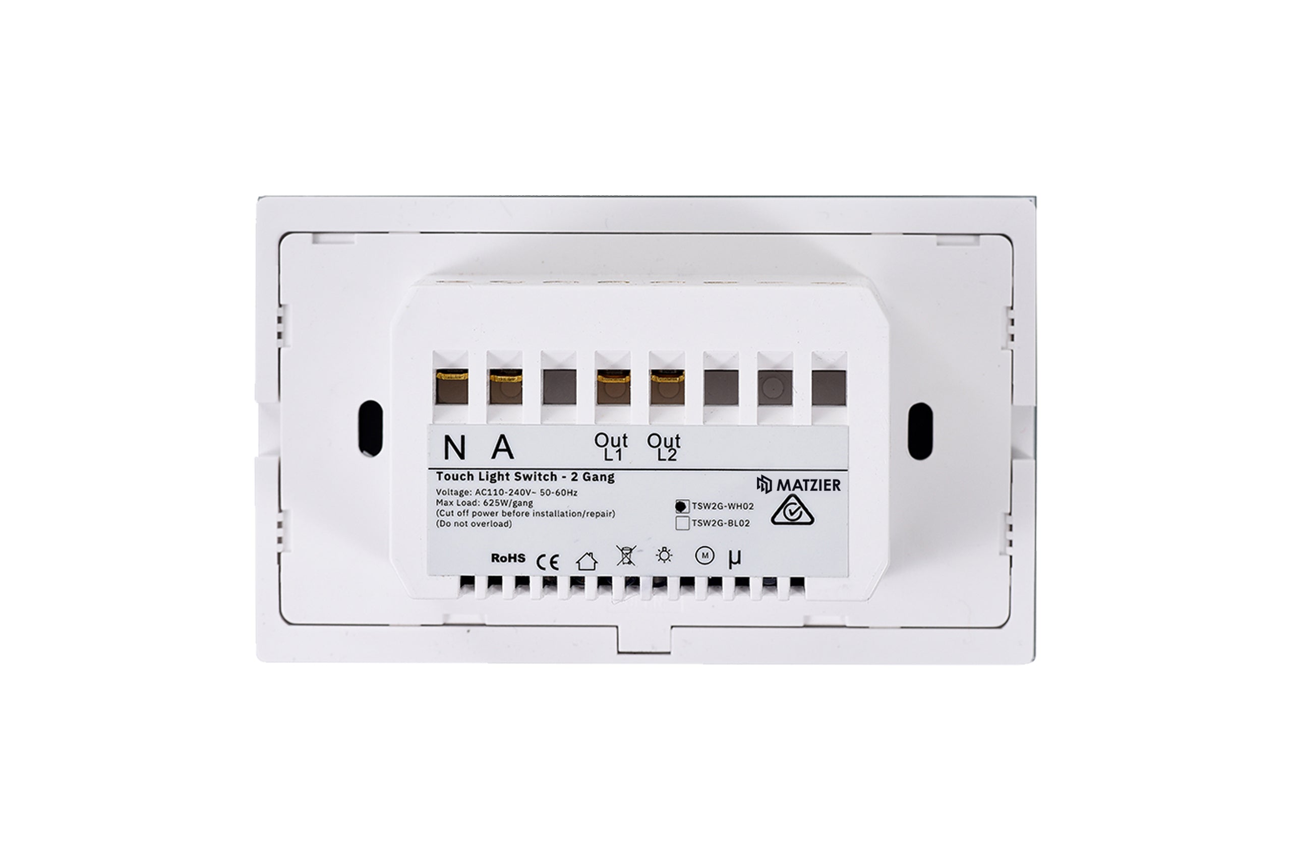 Touch Light Switch 2 Gang - Frost White