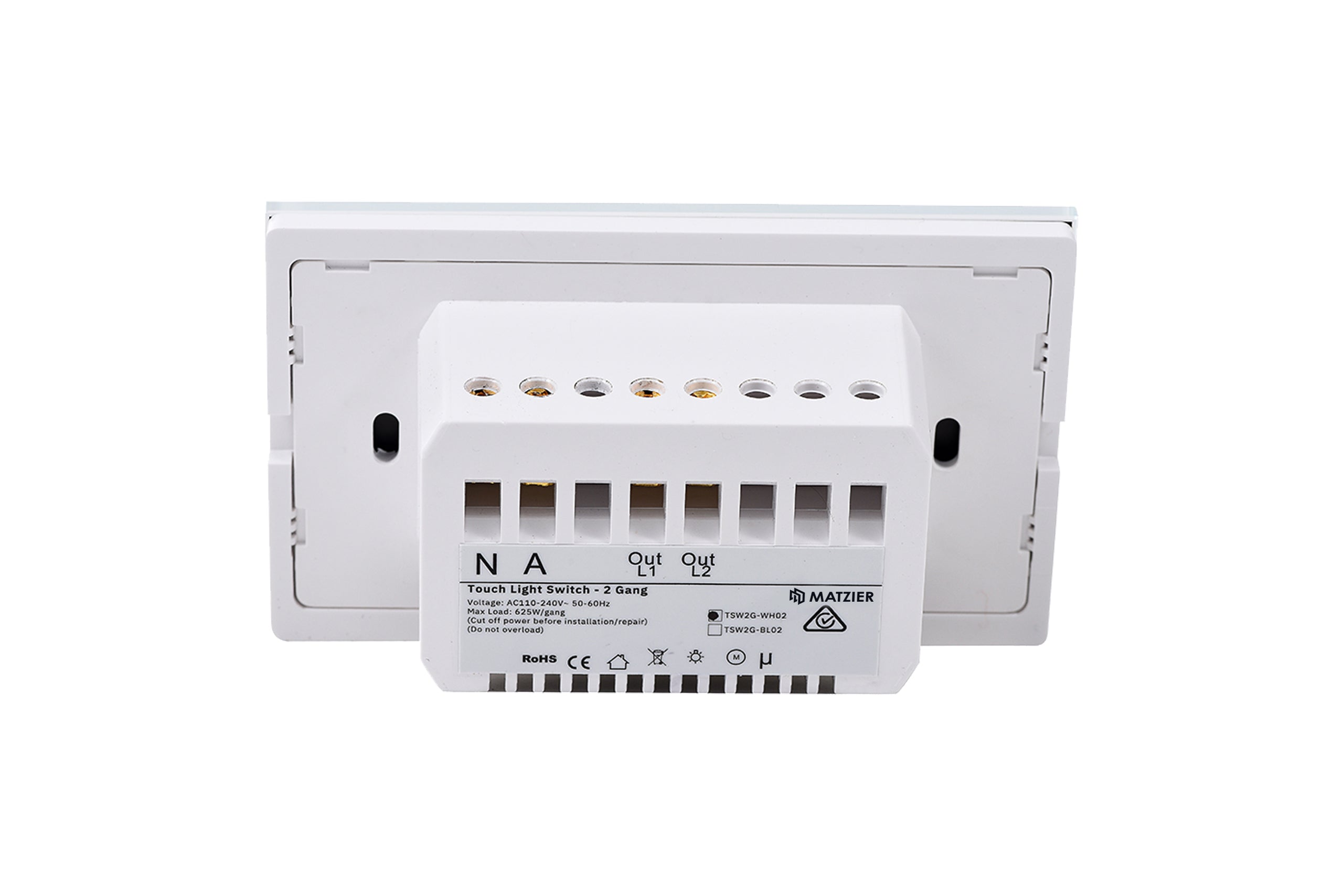 Touch Light Switch 2 Gang - Frost White