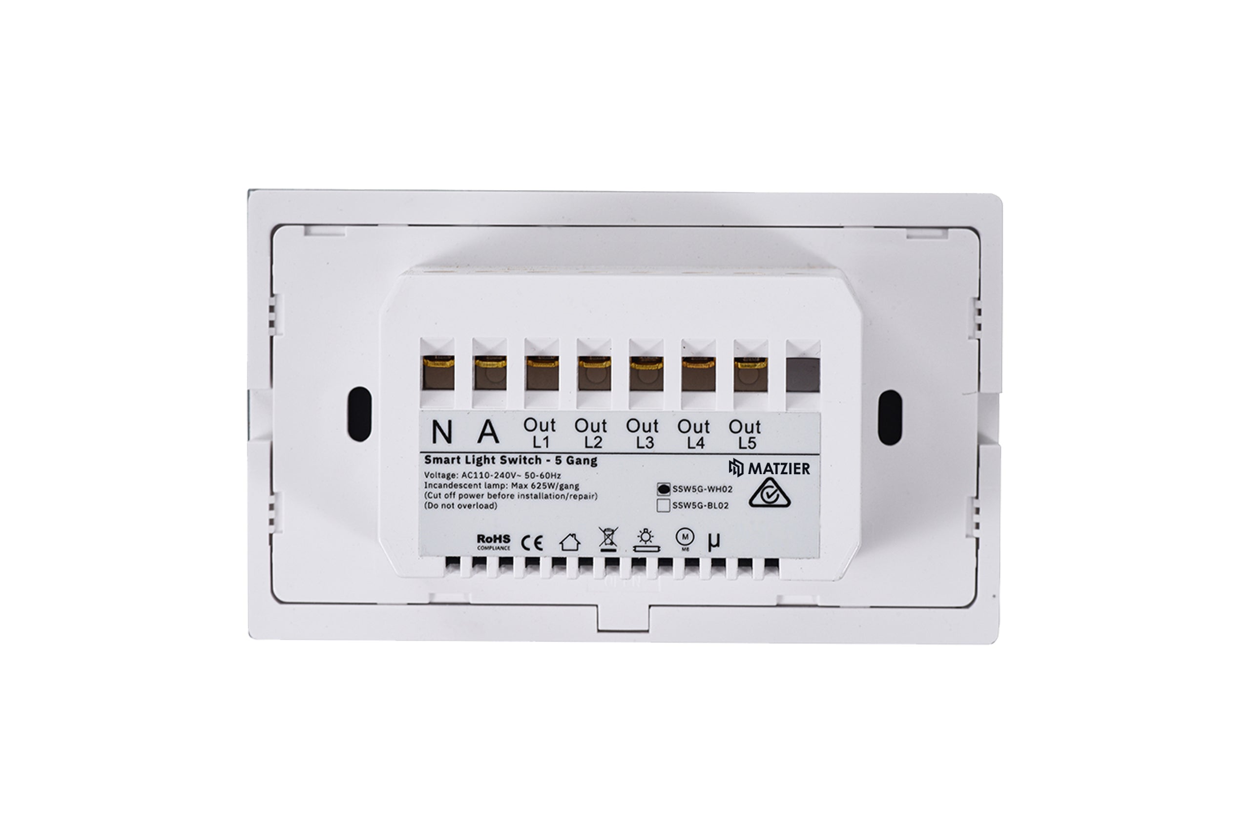 Touch Light Switch 5 Gang - Frost White