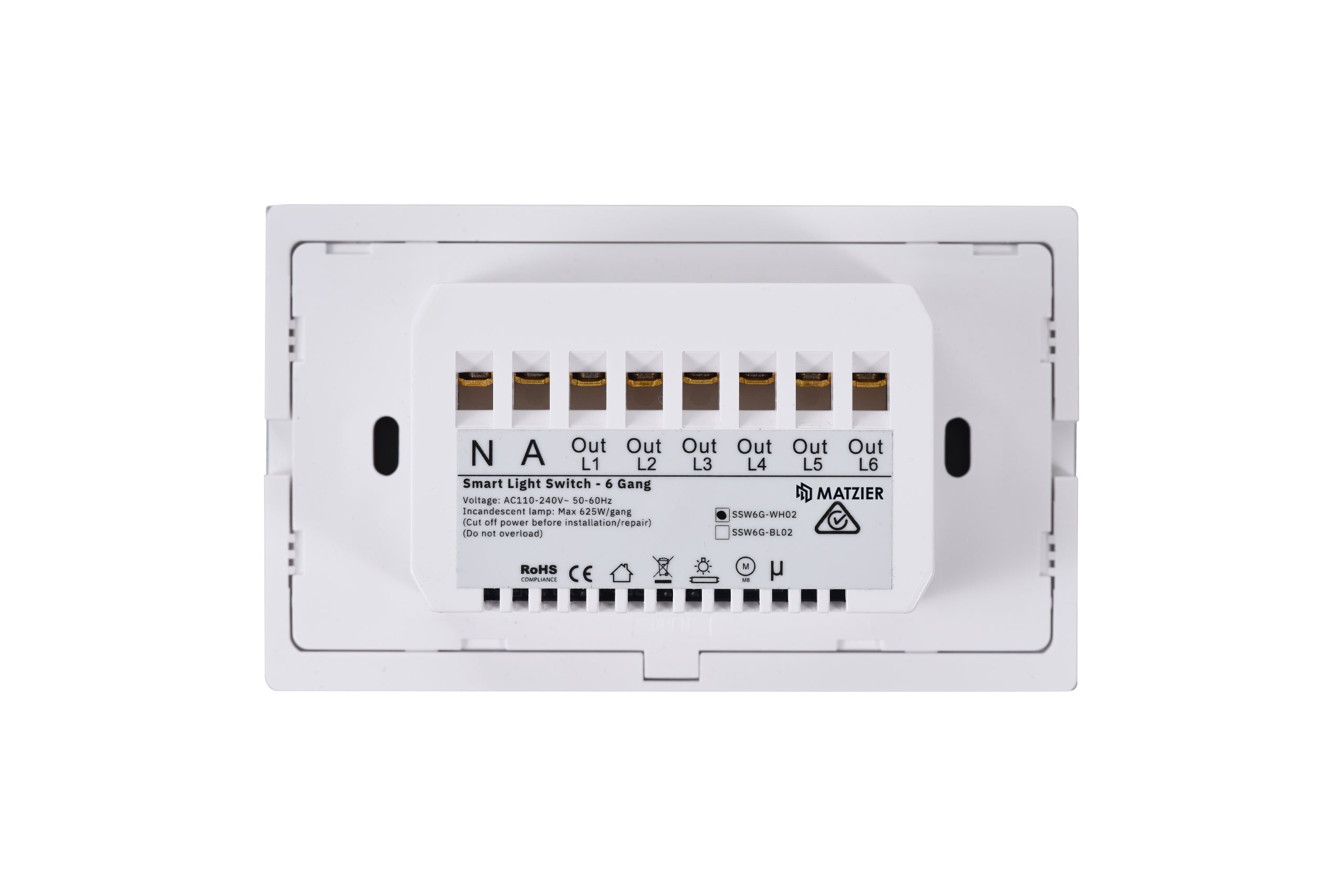 Touch Light Switch - 6 Gang Switch - Frost White