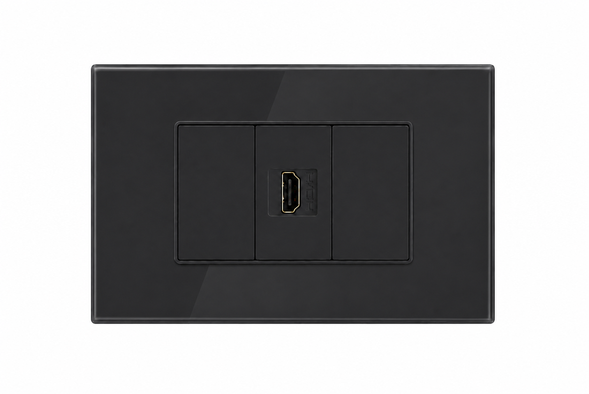 HDMI Wall Socket | Premium Glass Multimedia Outlet - Shadow Black