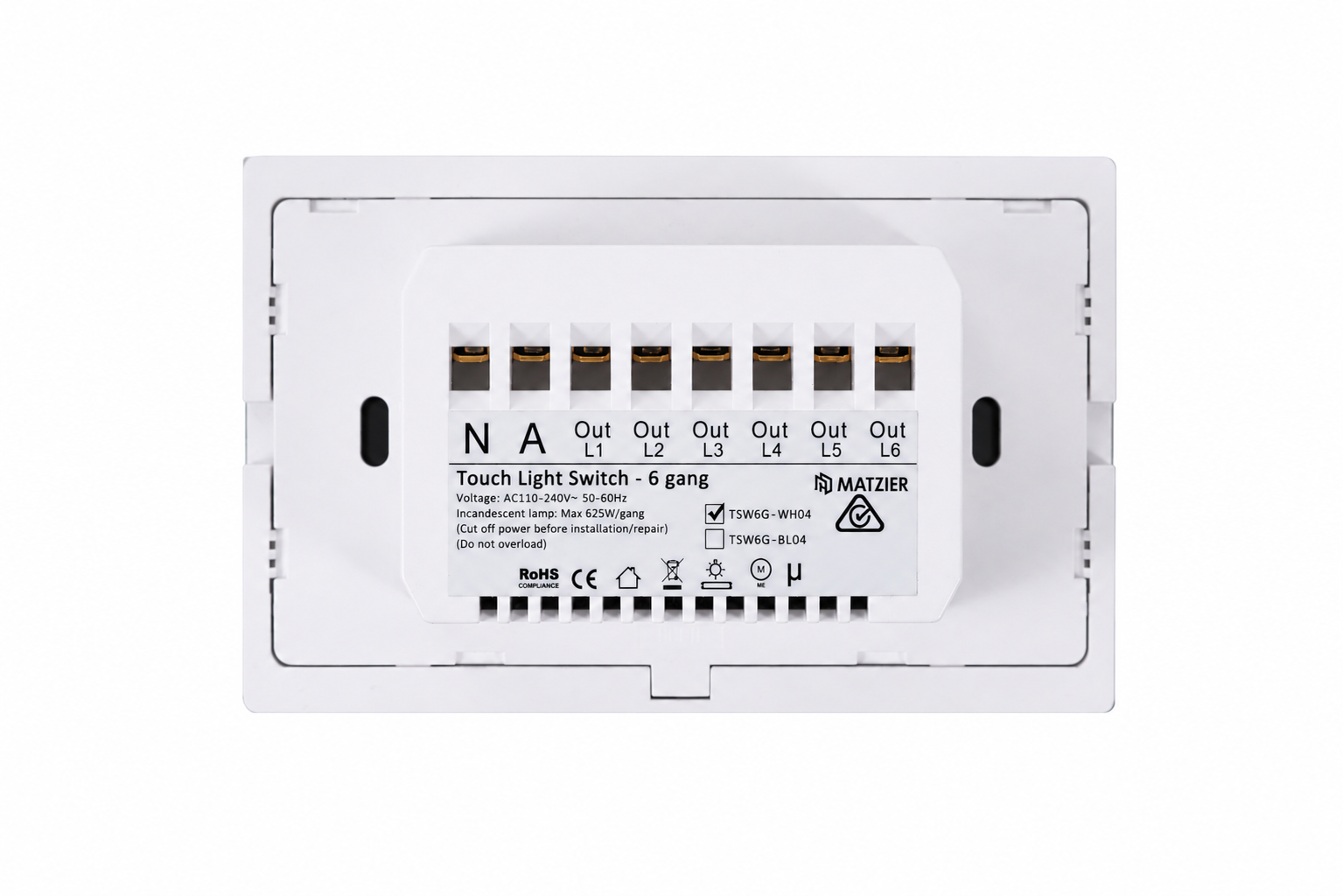 Touch Light Switch 6 Gang - Frost White - New Series