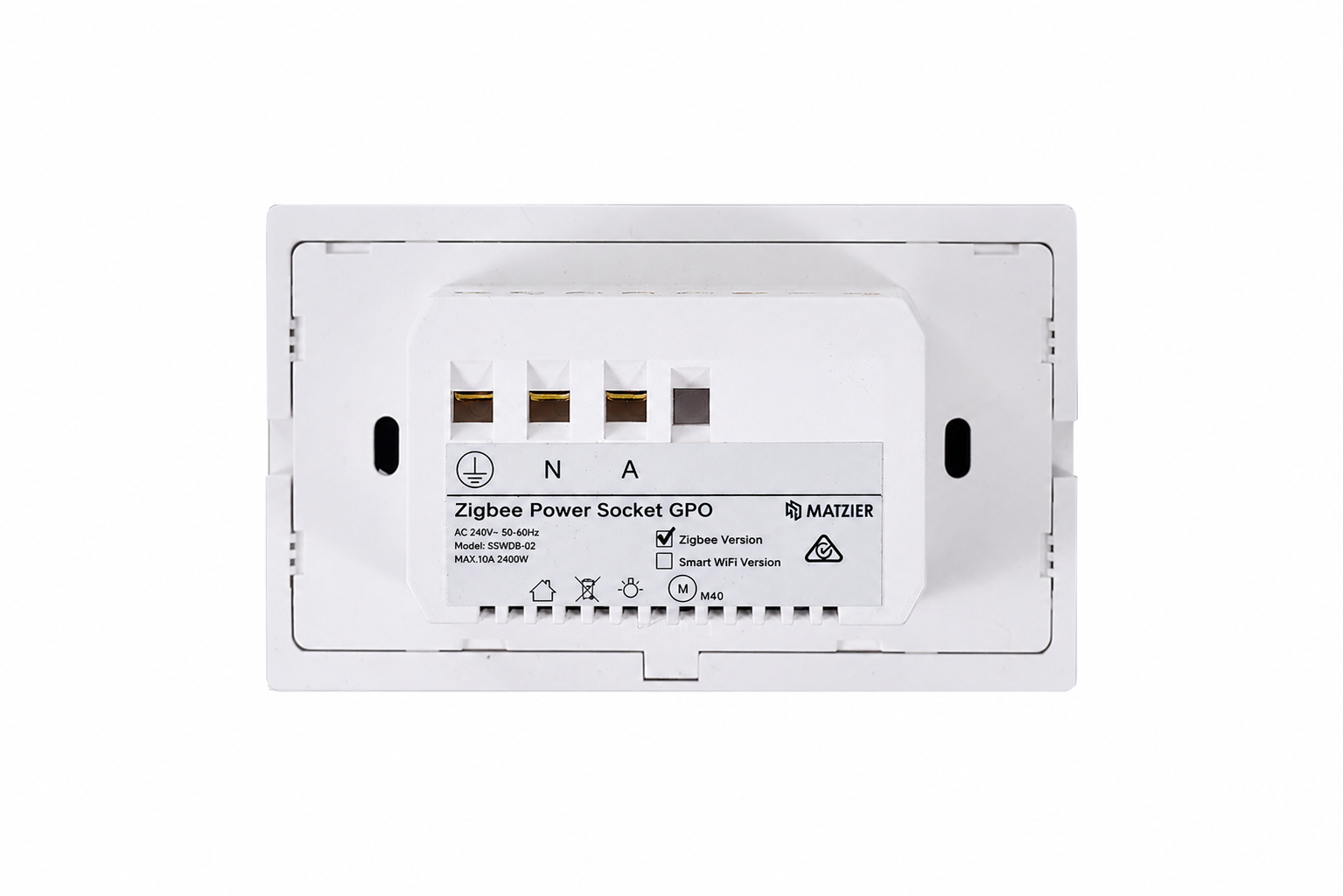 Zigbee Power Socket GPO - Frost White (RGB Backlit Buttons)