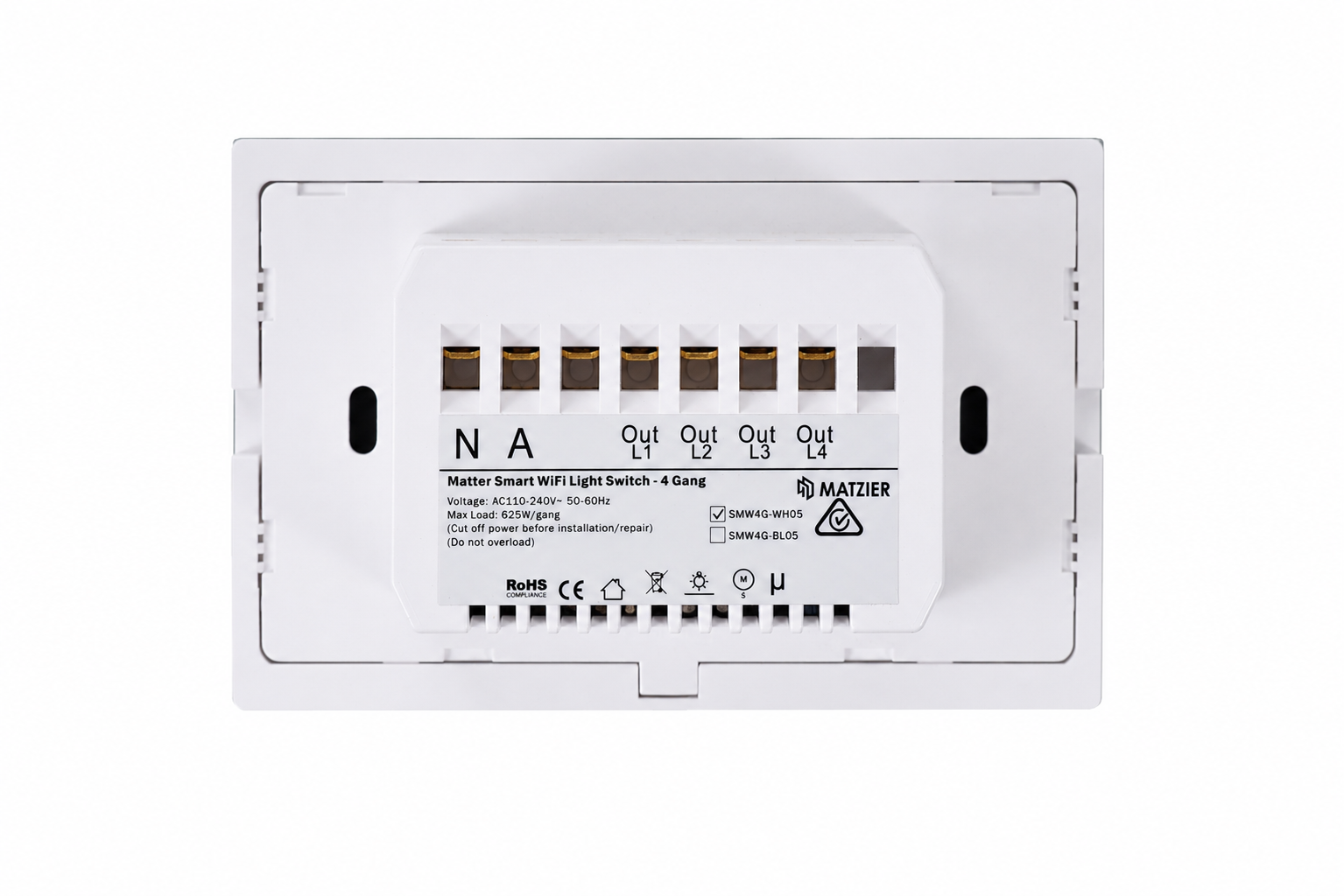 Smart Matter WiFi Light Switch 4 Gang - Frost White (RGB Backlit Buttons)