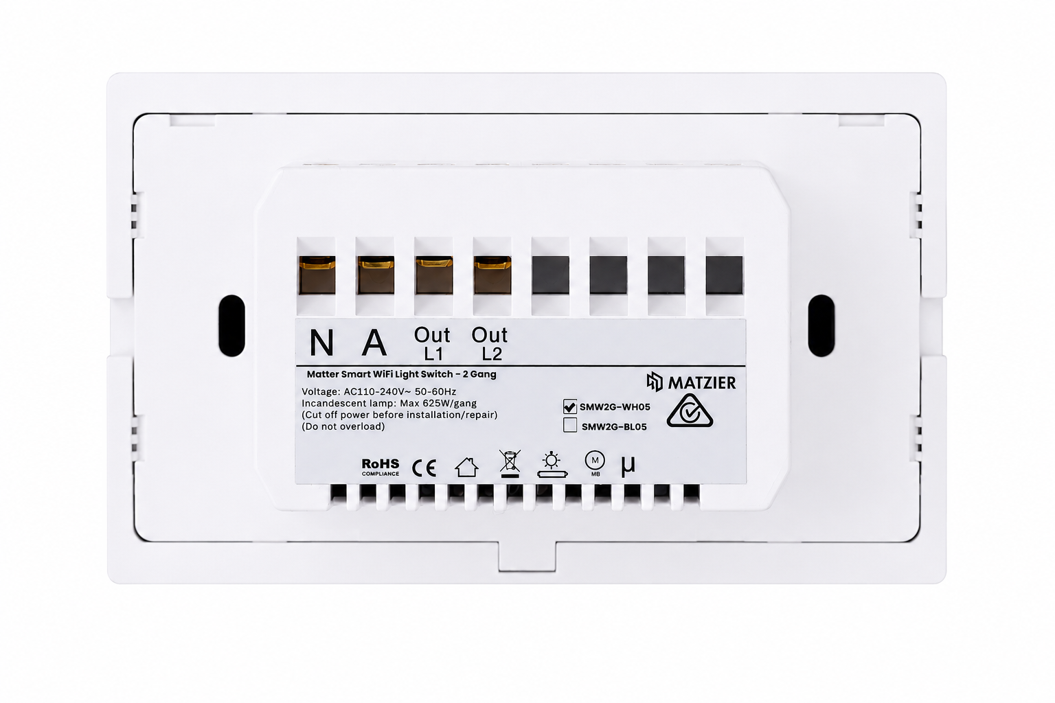 Smart Matter WiFi Light Switch 2 Gang - Frost White (RGB Backlit Buttons)