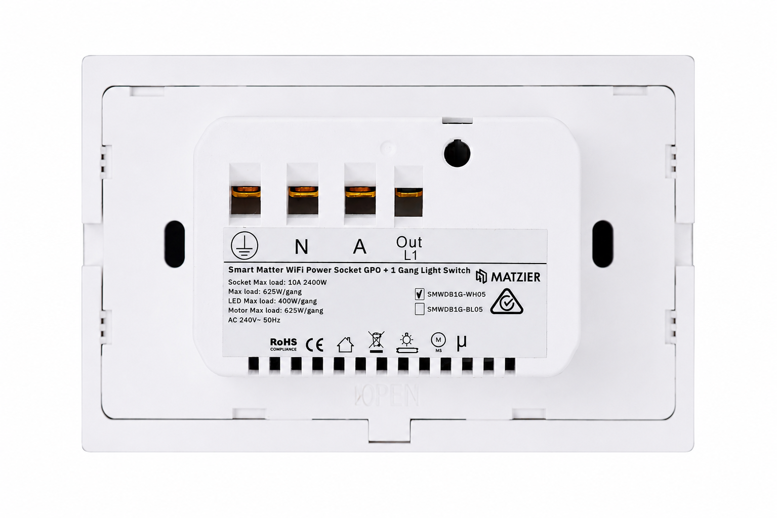 Smart Matter WiFi Power Socket GPO + 1 Gang Light Switch - Frost White (RGB Backlit Buttons)