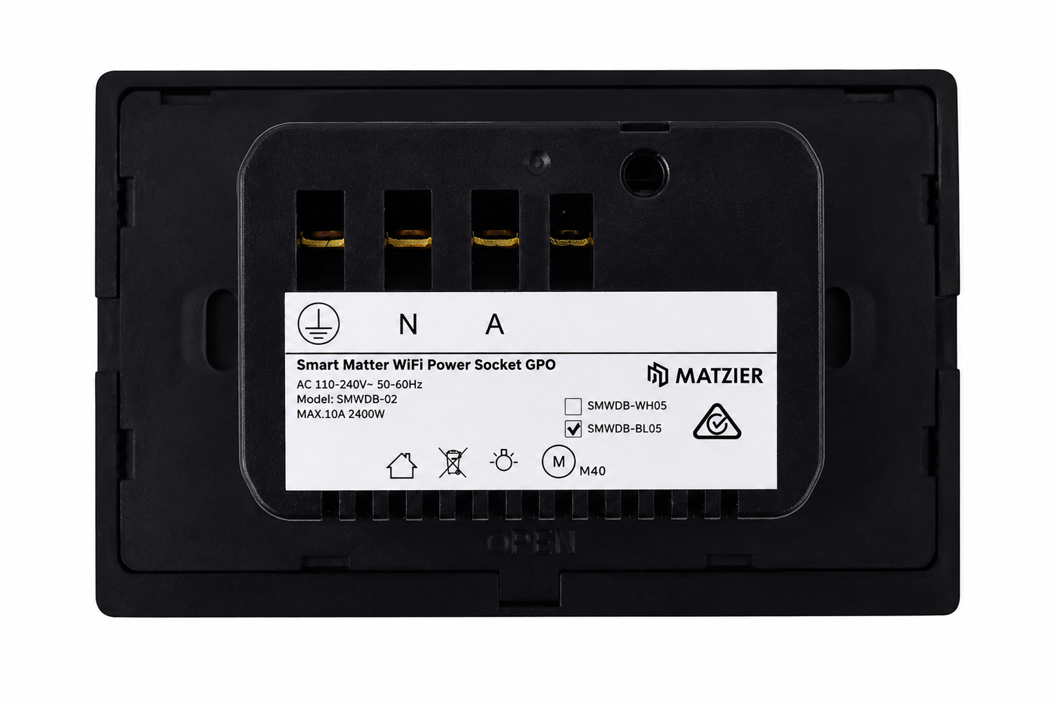 Smart Matter WiFi Power Socket GPO - Shadow Black (RGB Backlit Buttons)