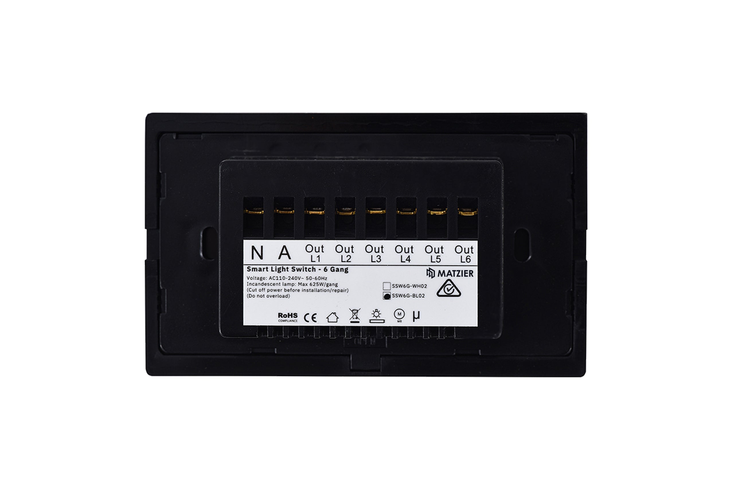 Touch Light Switch - 6 Gang Switch - Shadow Black