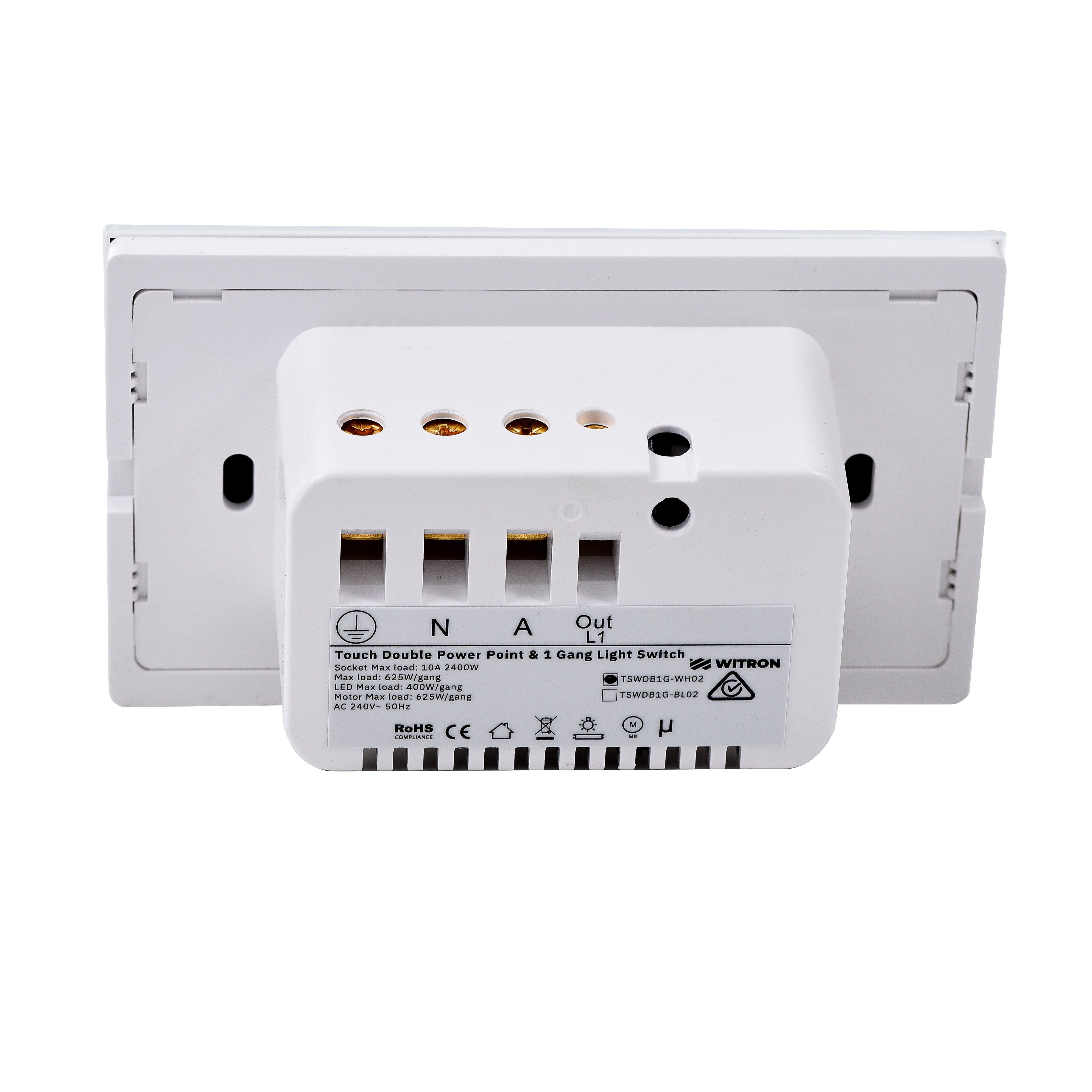 Touch Power Wall Socket GPO with 1 Gang Light Switch - Frost White