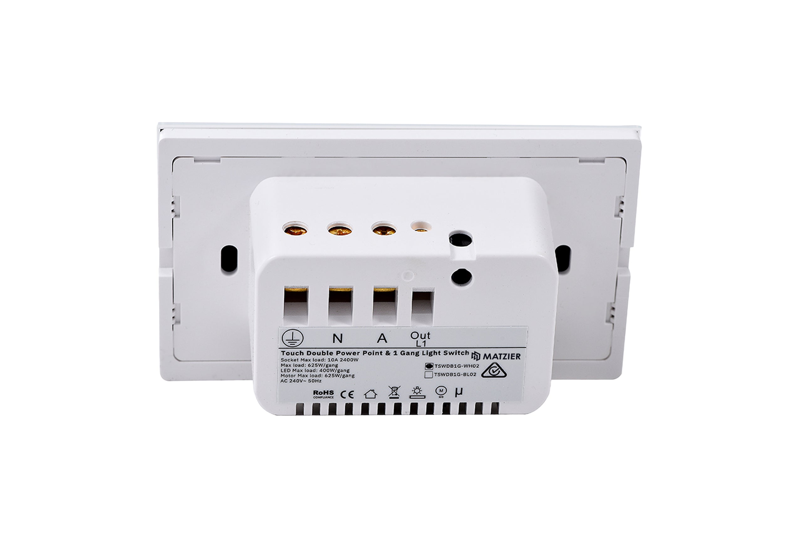 Touch Power Wall Socket GPO with 1 Gang Light Switch - Frost White - New Series