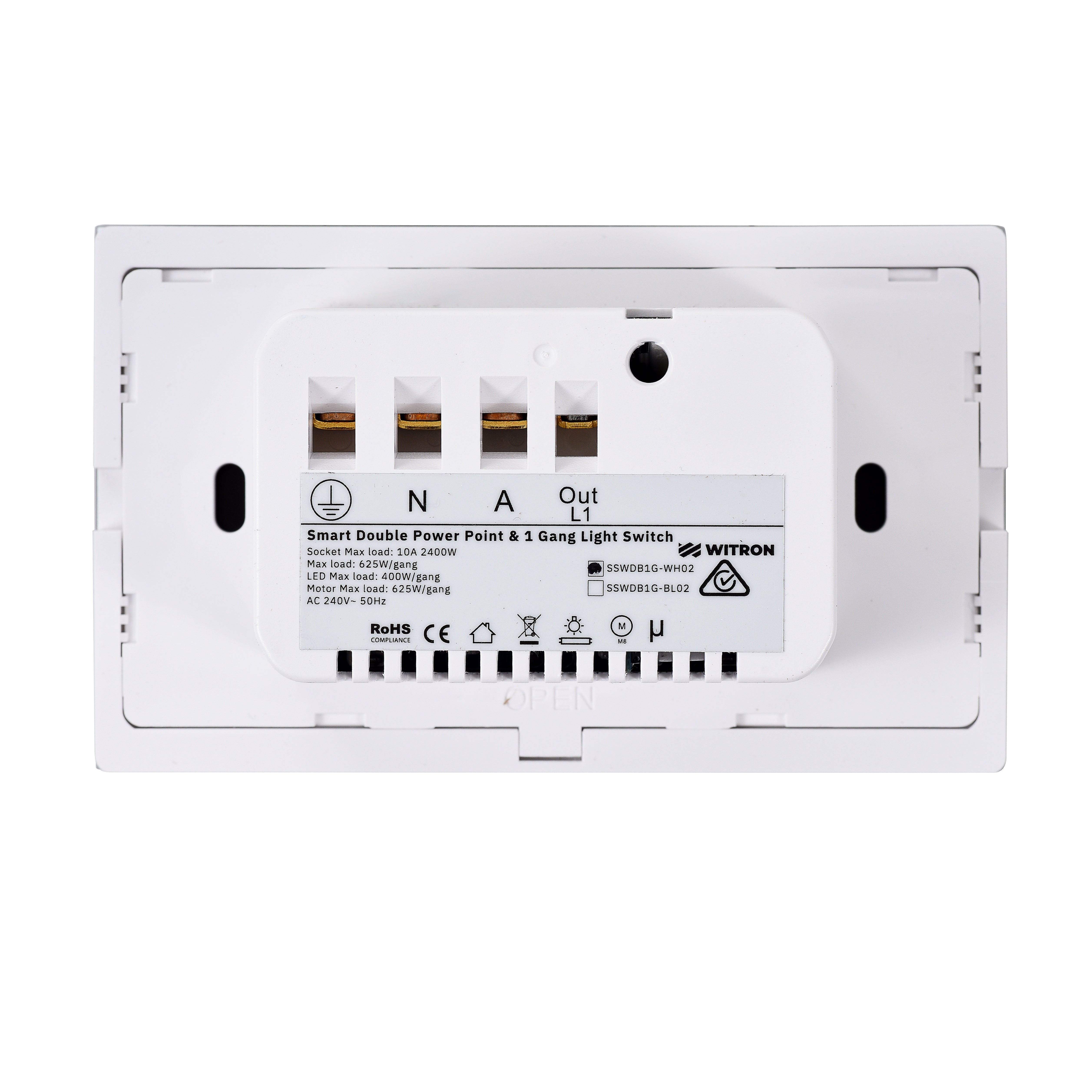 Smart WiFi Power Wall Socket GPO with 1 Gang Light Switch - Frost White