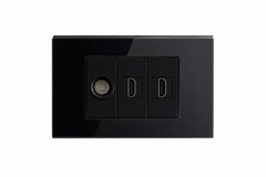 Matzier 2 HDMI + TV Coax Wall Plate | Premium Glass Multimedia Outlet - Shadow Black