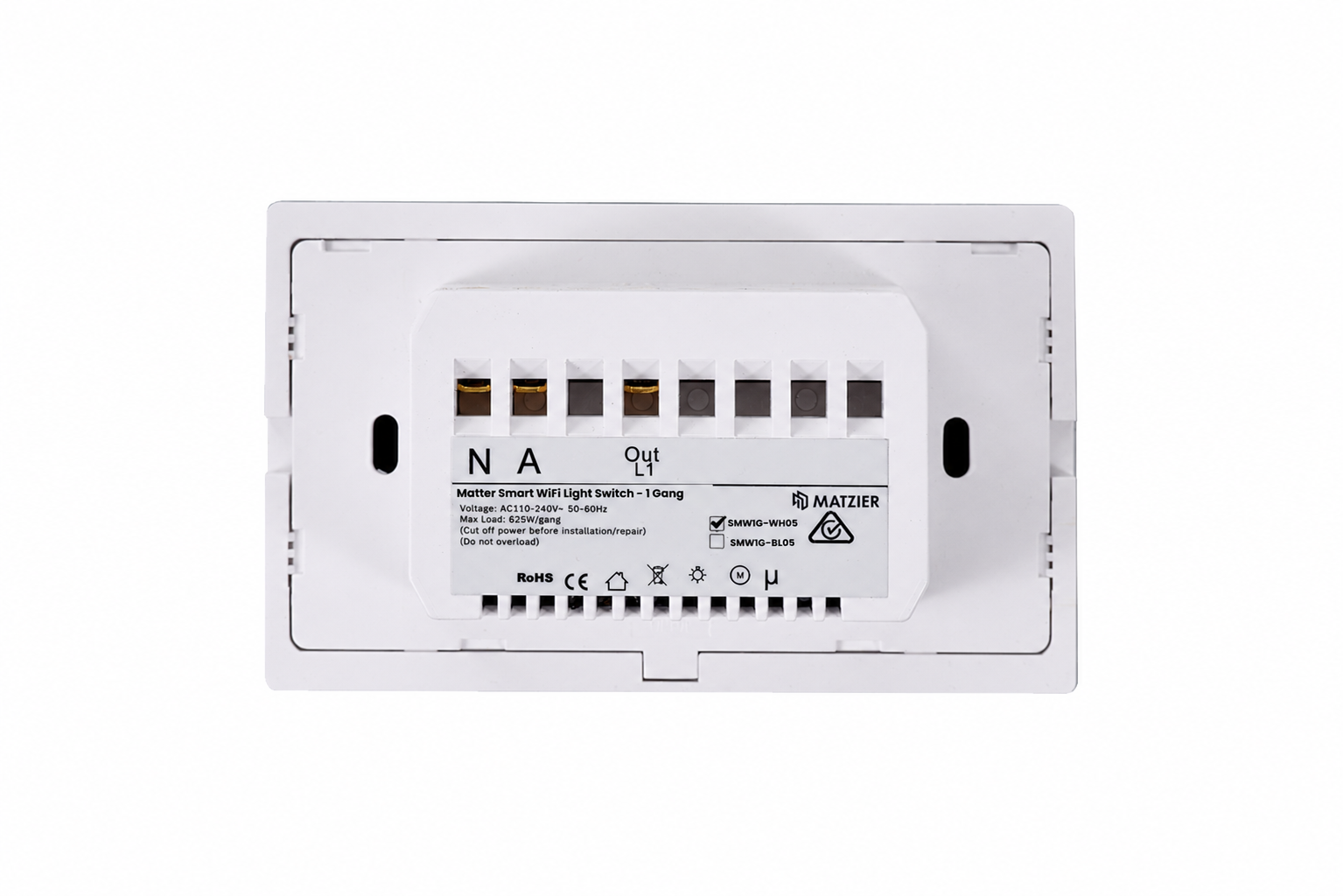 Smart Matter WiFi Light Switch 1 Gang - Frost White  (RGB Backlit Buttons)