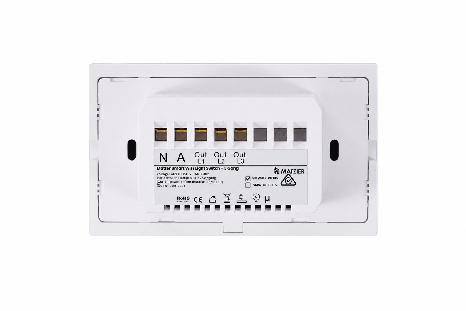 Smart Matter WiFi Light Switch 3 Gang - Frost White (RGB Backlit Buttons)