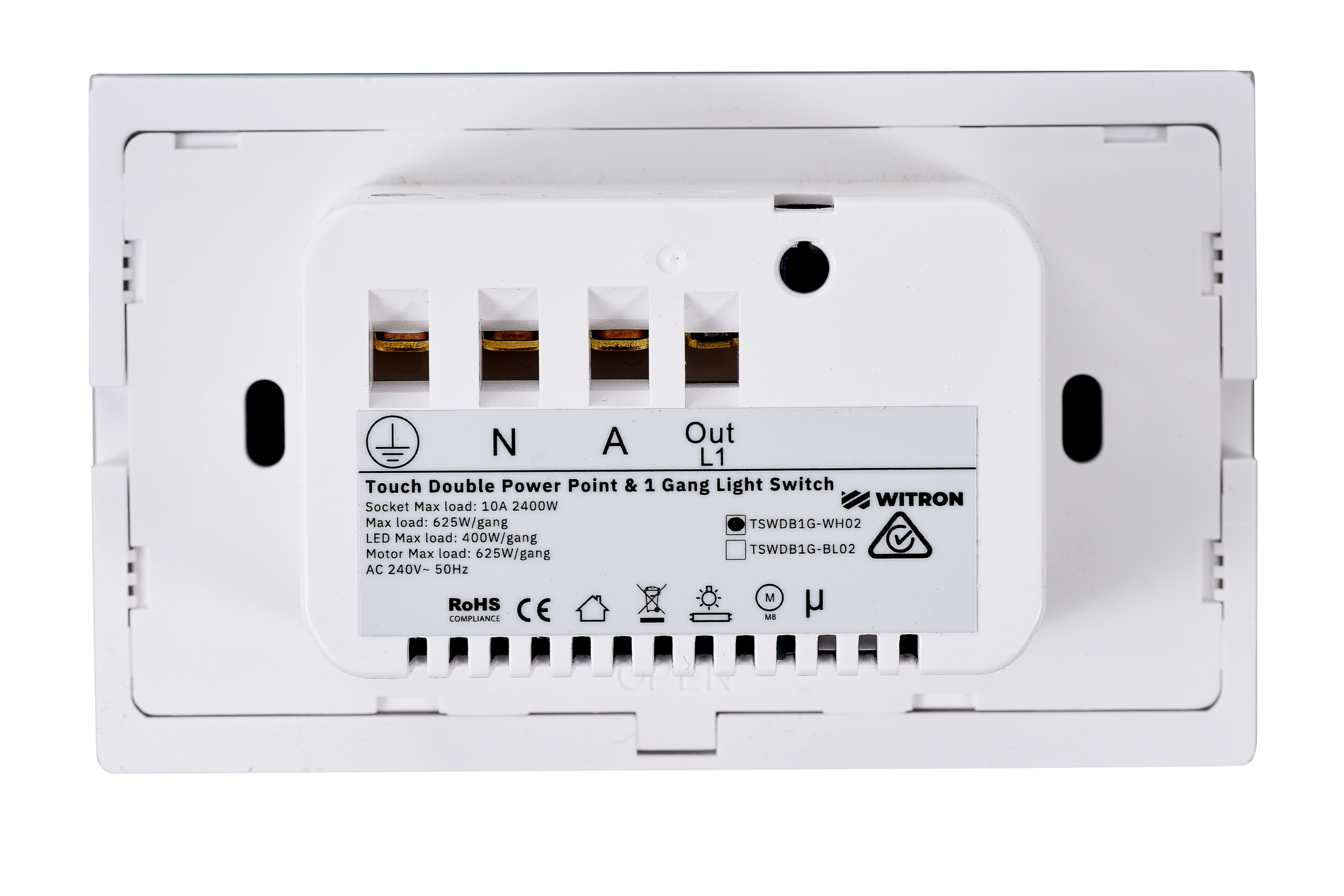 Touch Power Wall Socket GPO with 1 Gang Light Switch - Frost White