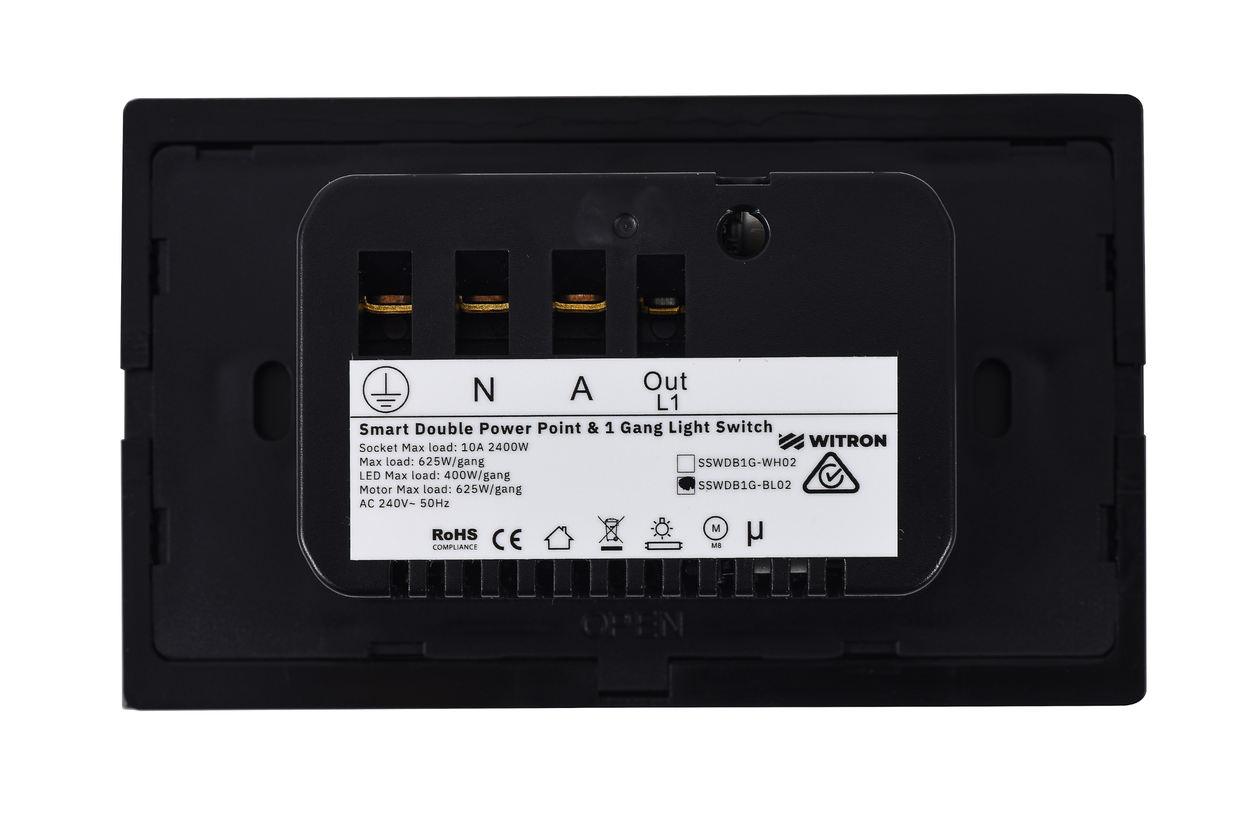 Smart WiFi Power Wall Socket GPO with 1 Gang Light Switch - Shadow Black