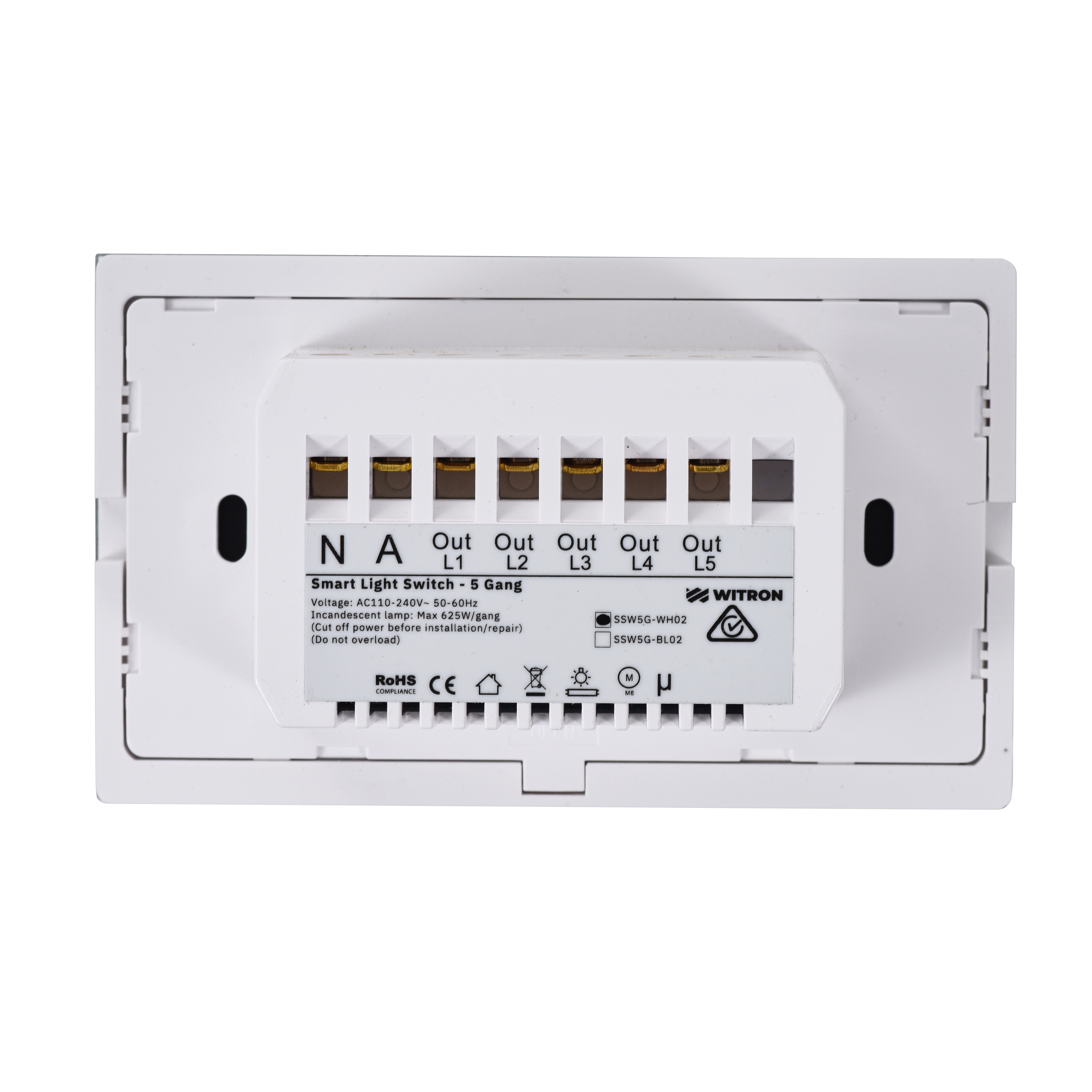 Smart Wifi Light Switch 5 Gang - Frost White