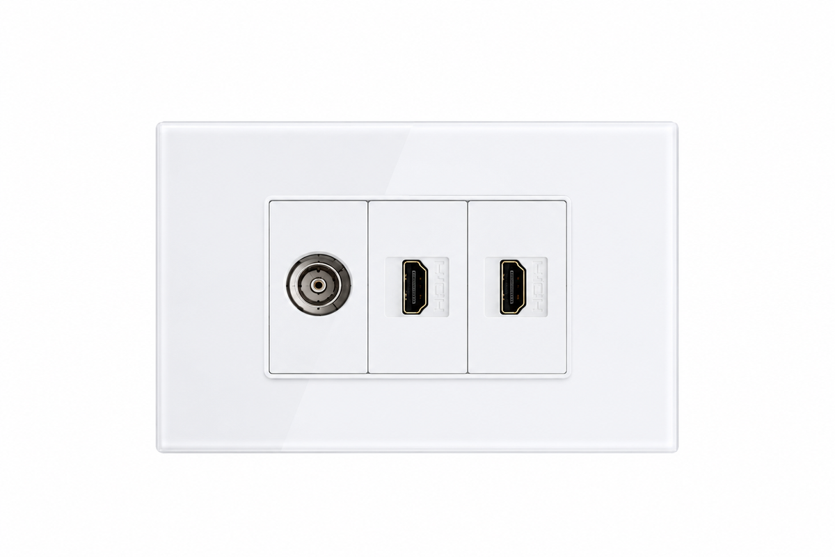 Matzier 2 HDMI + TV Coax Wall Plate | Premium Glass Multimedia Outlet - Frost White