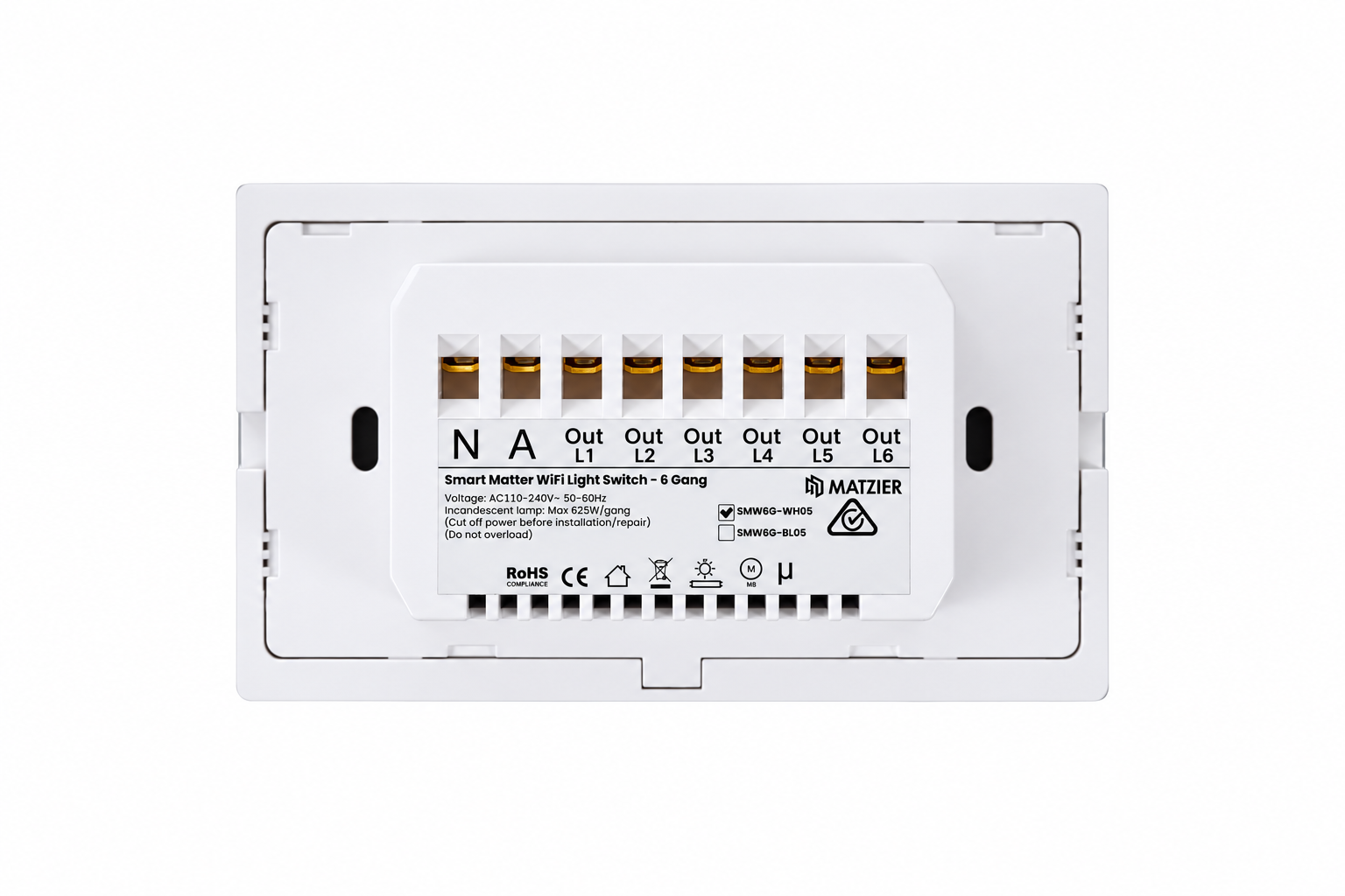 Smart Matter WiFi Light Switch 6 Gang | Smart Switch – Frost White (RGB Backlit)