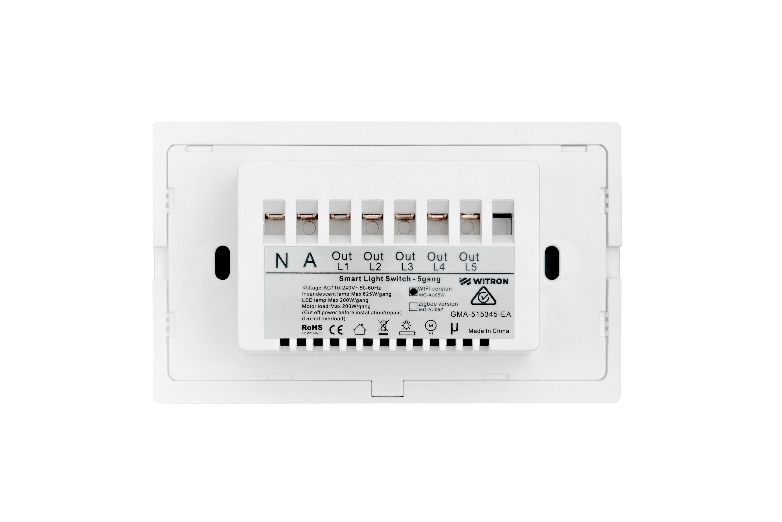 Smart Wifi Light Switch 5 Gang - Frost White - Matzier