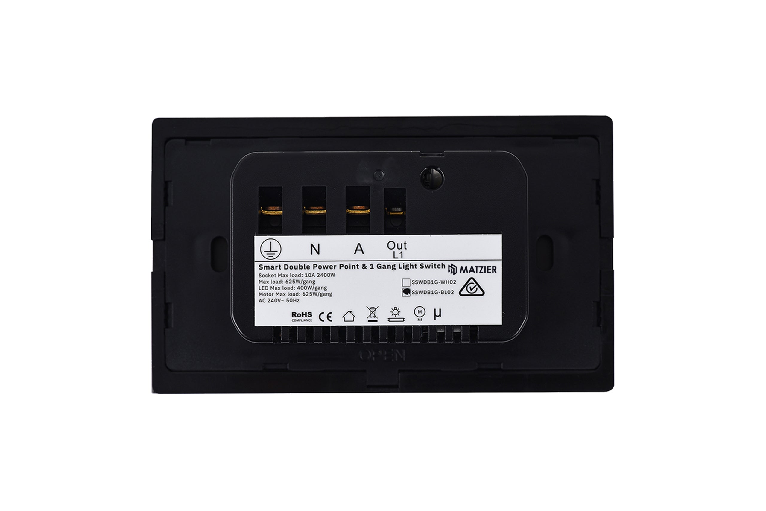 Smart WiFi Power Wall Socket GPO with 1 Gang Light Switch - Shadow Black - Matzier