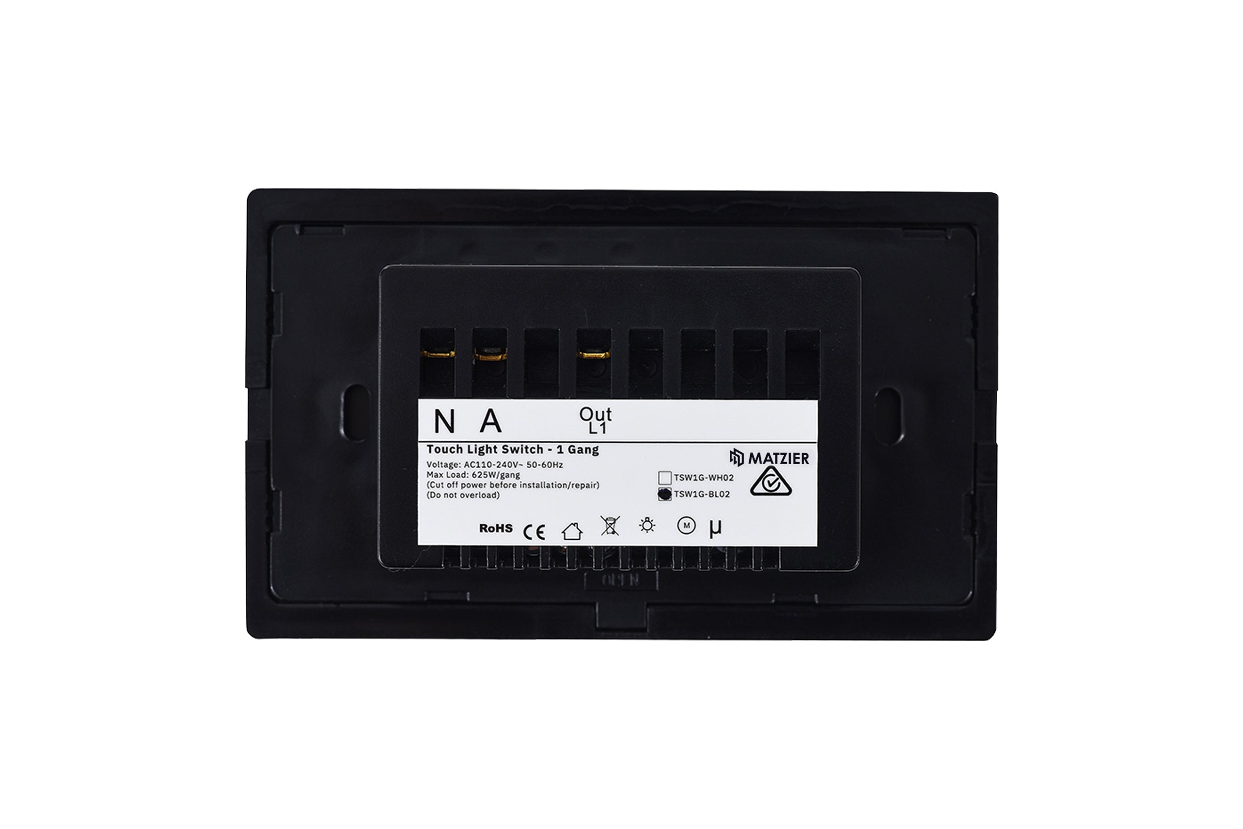 Touch Light Switch 1 Gang - Shadow Black - Matzier