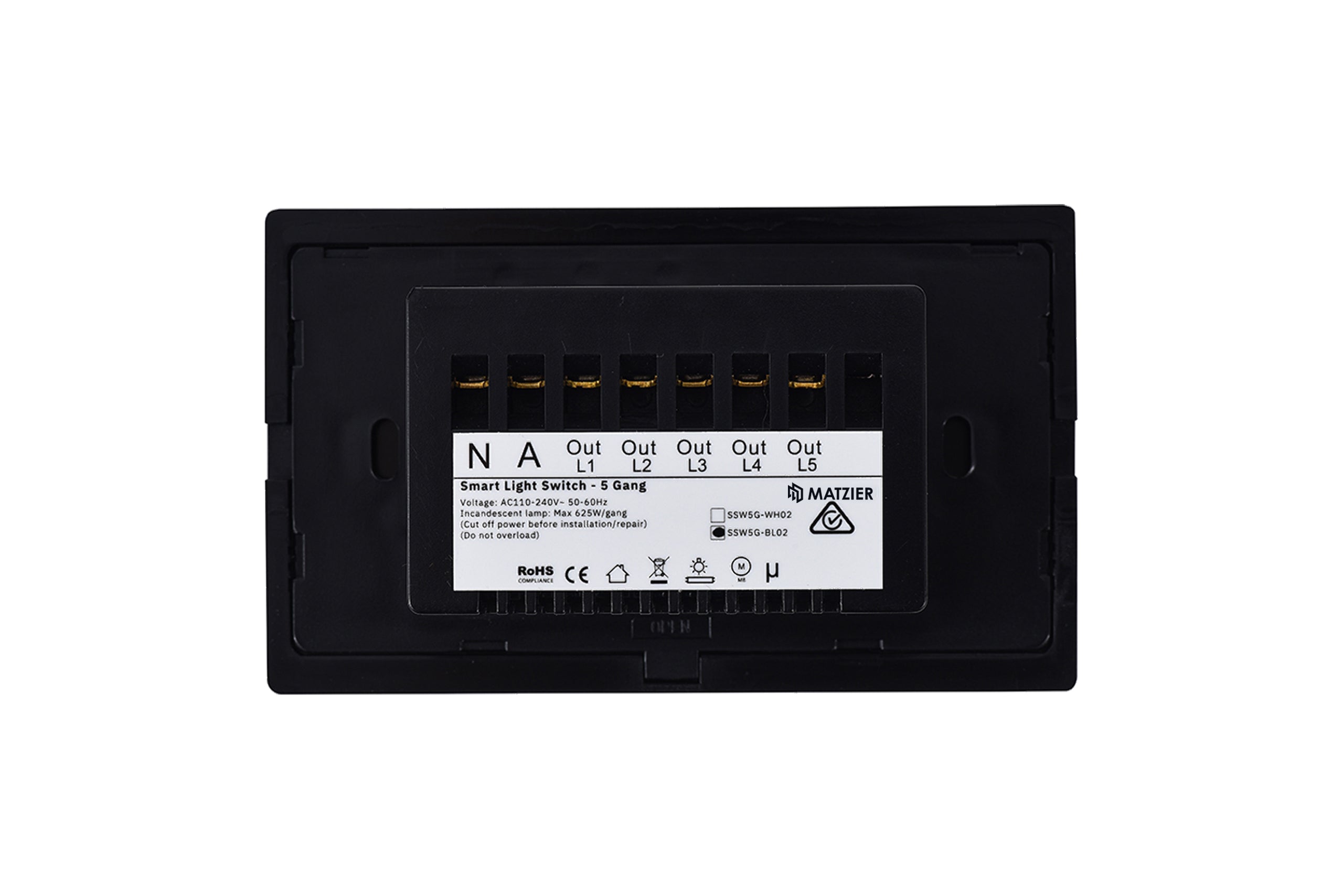 Touch Light Switch 5 Gang - Shadow Black - Matzier