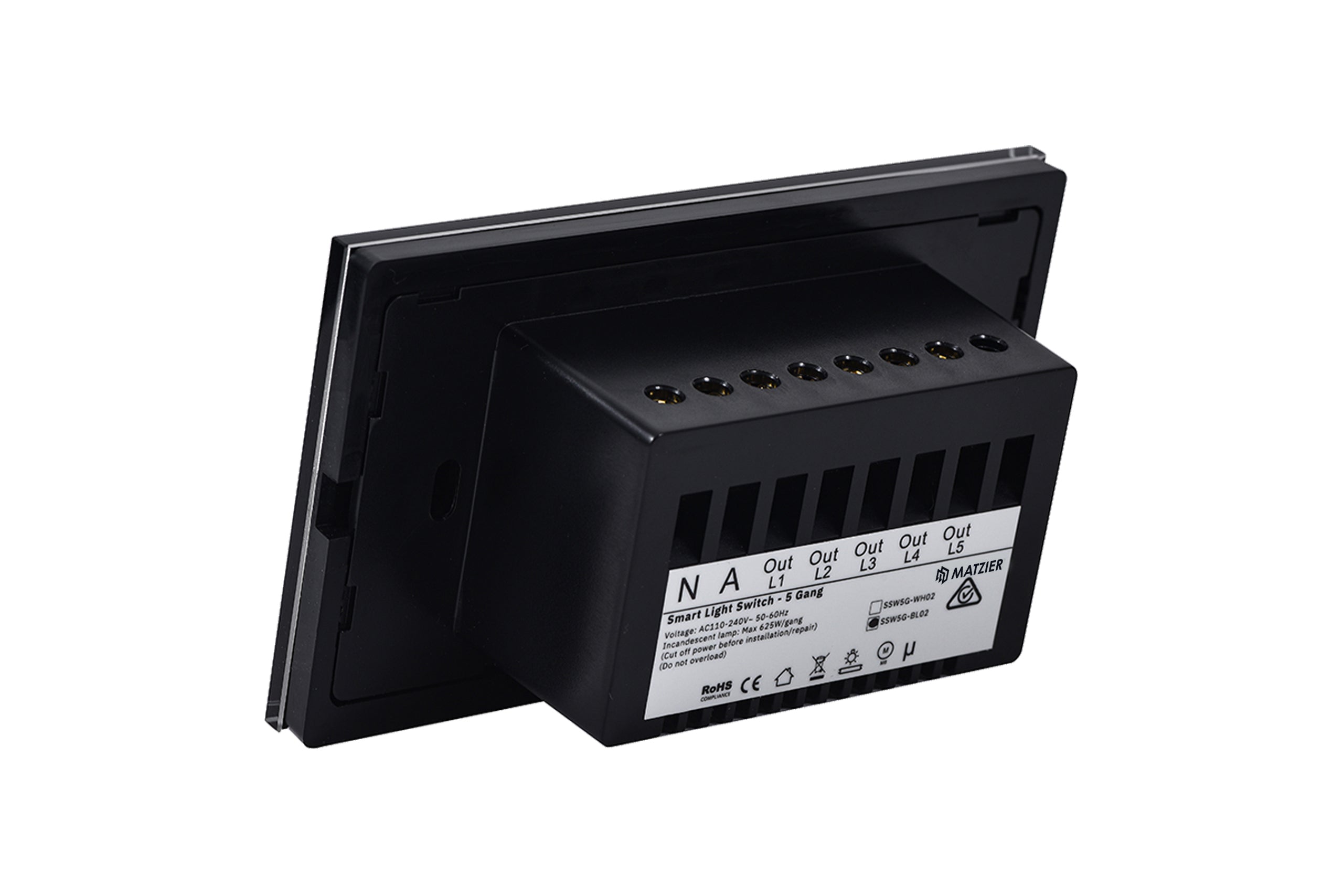 Touch Light Switch 5 Gang - Shadow Black - Matzier