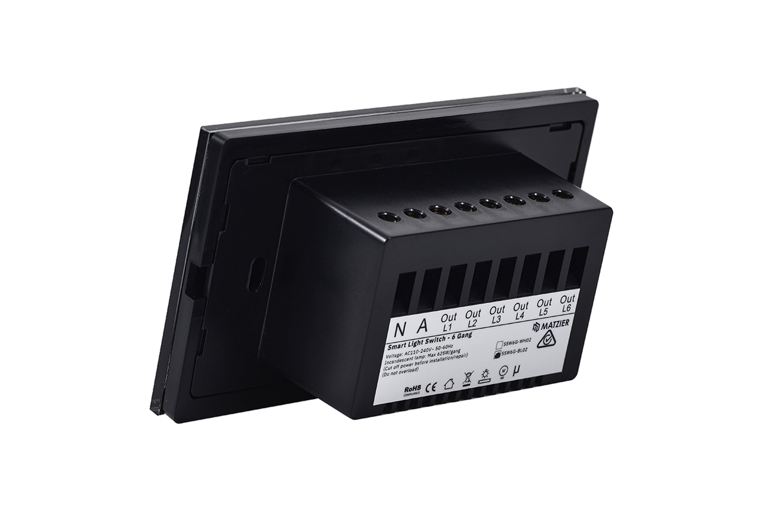 Touch Light Switch 6 Gang - Shadow Black - Matzier