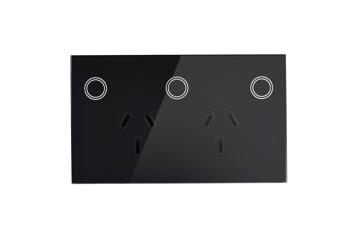 Touch Power Wall Socket GPO with 1 Gang Light Switch - Shadow Black - Matzier